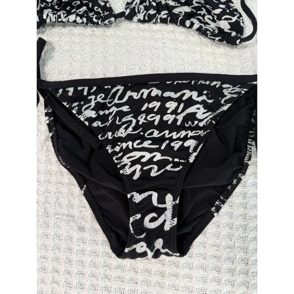 Armani Exchange Black White Triangle String Bikini Size XS Logo Spell Out - Picture 2 of 7